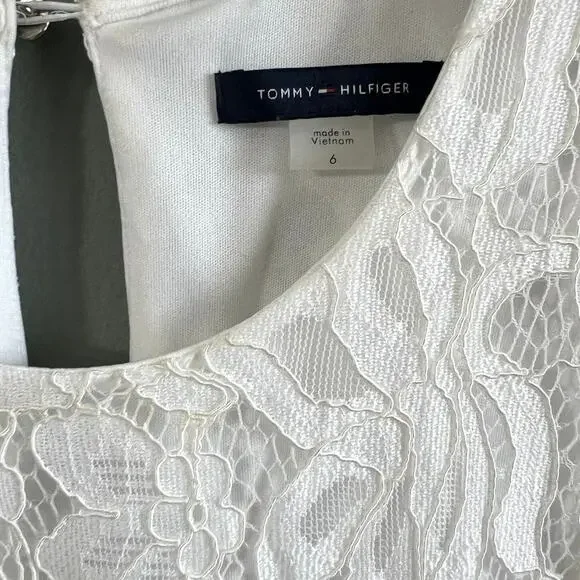 Tommy Hilfiger Sleeveless White Floral Lace A-Line Dress, Size 6 - Picture 10 of 13